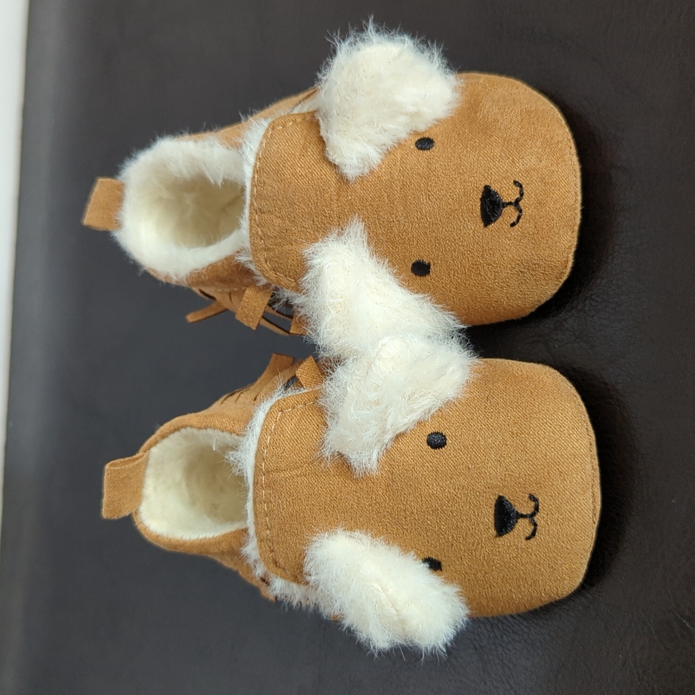 Cute Dog Faux Fur Slip On 0-3 Months Baby Moccasins